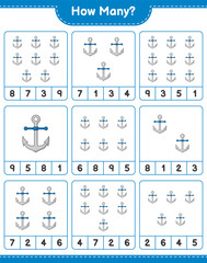 Counting game, how many Anchor. Educational children game, printable worksheet, vector illustration