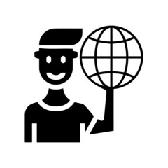 Globe internet user man icon