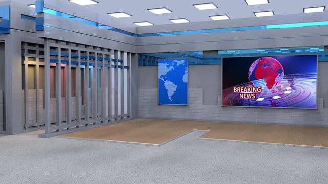 3D Virtual TV Studio News , TV On Wall.3D Virtual News Studio Background Loop