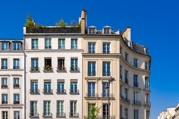 Paris, typical buildings in the Marais, in the center of the french capital
