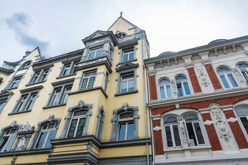 Facade of old classic buildings in Hamelin, Germany