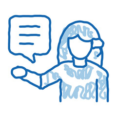 woman verbal help by phone doodle icon hand drawn illustration