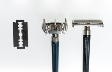 old, used, isolated double-edge safety razor handle for use with double-edged razor blades