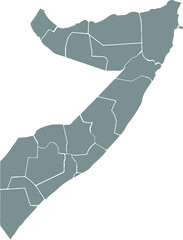 Gray vector map of the Federal Republic of Somalia with white borders of its regions