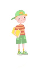 A cute character is a boy with a book. illustration.