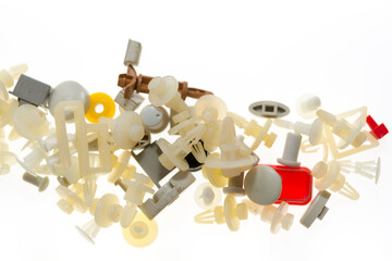 mostly aging or yellowed nylon retainers and other thingamajigs