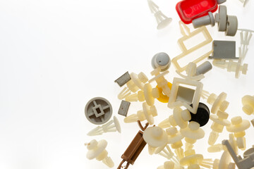 mostly aging or yellowed nylon retainers and other thingamajigs