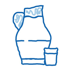 jug with milk and glass doodle icon hand drawn illustration