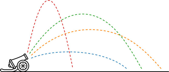 Trajectories for a cannonball fired at four different launch angles © Oleksandr Panasovsky