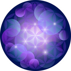 Flower of life with planets in the universe. Vector illustration for wallpaper or background