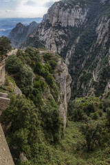 Picturesque landscape of Montserrat Rocky Mountain. View from Montserrat Benedictine abbey nearby Barcelona. Montserrat, Catalonia, Spain.