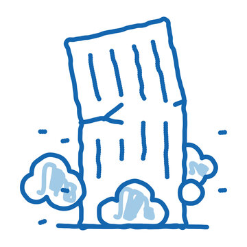 High-rise Building Collapse Doodle Icon Hand Drawn Illustration