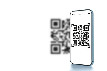Qr code payment. Digital mobile smart phone with qr code scanner on smartphone screen for payment pay, scan barcode technology. Online shopping, cashless society technology concept.