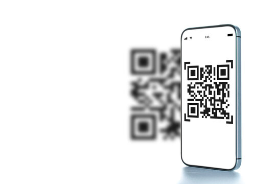 Qr Code Payment. Digital Mobile Smart Phone With Qr Code Scanner On Smartphone Screen For Payment Pay, Scan Barcode Technology. Online Shopping, Cashless Society Technology Concept.