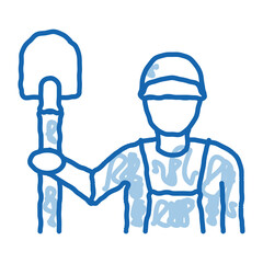 shovel worker doodle icon hand drawn illustration