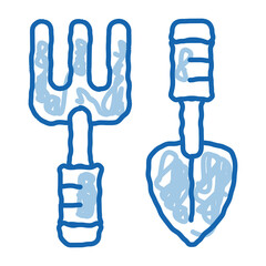 hand rake and shovel tools doodle icon hand drawn illustration