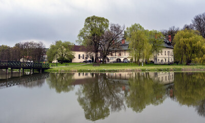 Fototapeta na wymiar Konczyce Male, Poland, fortified manor house called the Kończyce Castle,