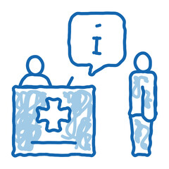 person near check-in point doodle icon hand drawn illustration