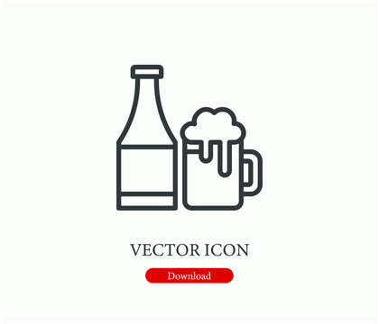 Beer vector icon.  Editable stroke. Linear style sign for use on web design and mobile apps, logo. Symbol illustration. Pixel vector graphics - Vector