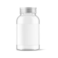 Glass bottle with screw cap. Can be used for medical, cosmetic, food. Vector illustration. EPS10. 