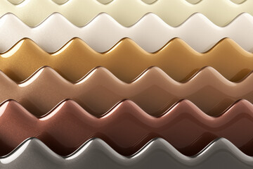 Bright gradient abstract background. Dimensional horizontal chocolate-beige waves. 3D illustration.