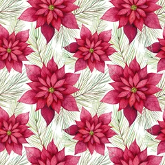 Fotobehang Watercolor poinsettia flowers seamless pattern © DesignToonsy