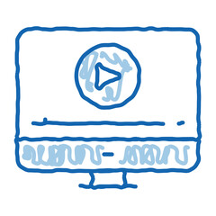 watch movie on computer doodle icon hand drawn illustration