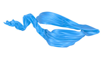Beautiful flowing fabric of blue wavy silk or satin. 3d rendering image.