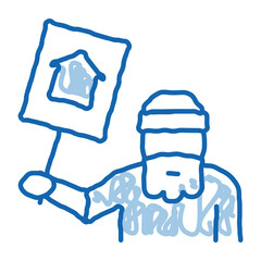 homeless with nameplate house doodle icon hand drawn illustration