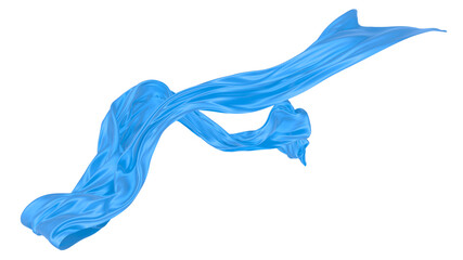 Beautiful flowing fabric of blue wavy silk or satin. 3d rendering image.