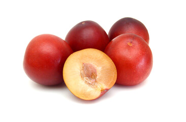 Red plum fruit isolated on white background