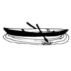 Doodle Wooden boat. Vector drawing . Isolated on a white background, vector. Elements for Print for a postcard and Illustration for a T-shirt.