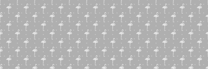 Seamless texture with flamingos and dots. Abstract birds. Polka pattern for design. Dotted background. Black and white illustration