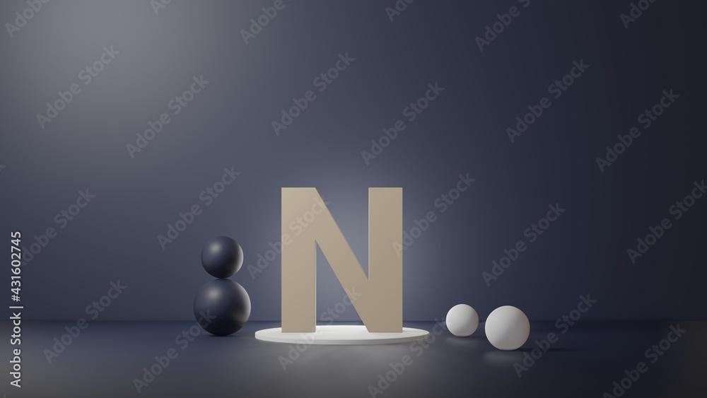 Fototapete n lettering in photo realistic rendering. 3d illustration alphabet with copy space. decoration eleme