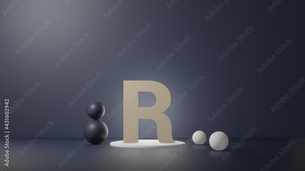 Fototapete r lettering in photo realistic rendering. 3d illustration alphabet with copy space. decoration eleme