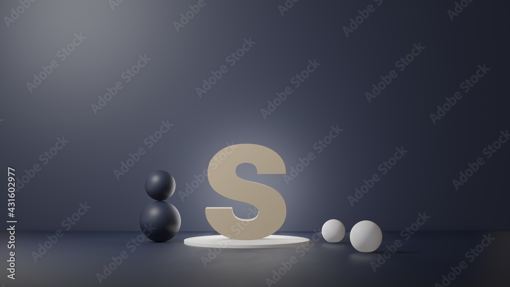 Fototapete s lettering in photo realistic rendering. 3d illustration alphabet with copy space. decoration eleme