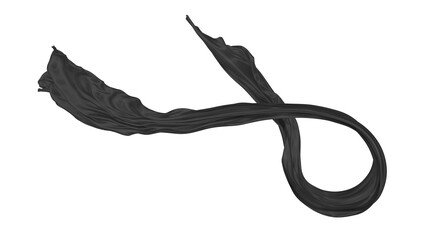 Beautiful flowing fabric of black wavy silk or satin. 3d rendering image.