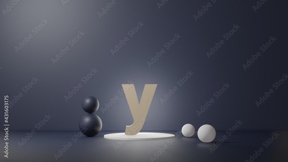 Fototapete y lettering in photo realistic rendering. 3d illustration alphabet with copy space. decoration eleme