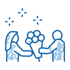 guy give flowers to girl doodle icon hand drawn illustration