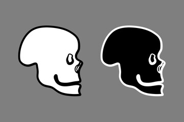 Skull side view black white outline