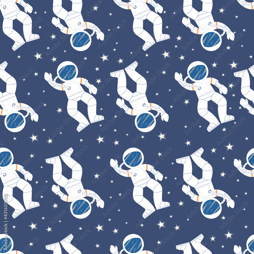 Wall mural astronaut with rocket and alien in the open space