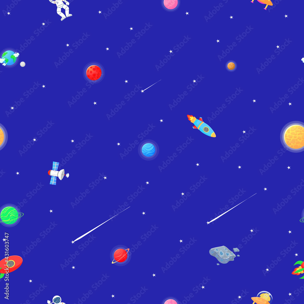 Wall mural astronaut with rocket and alien in the open space