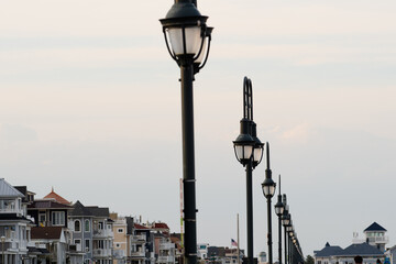 Fototapeta na wymiar Old street light on the beachfront city outdoor