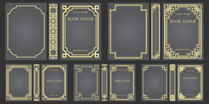 Set of template for Books covers and spine design. Retro frames. Art Deco Brochure cover design. Geometric pattern.