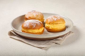 Berlin balls. Bread stuffed with icing cream.