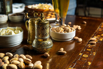 Traditional Middle Eastern food. Lebanese food. Arabian, pistachio, cheese