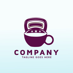 perfect coffee cup logo design with fitness icon.