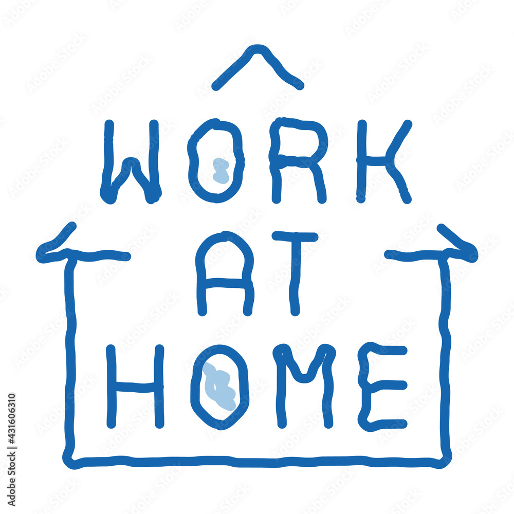 Sticker work at home doodle icon hand drawn illustration