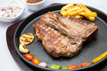 grilled beef steak with vegetables