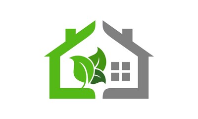 building residential green leaf vector logo